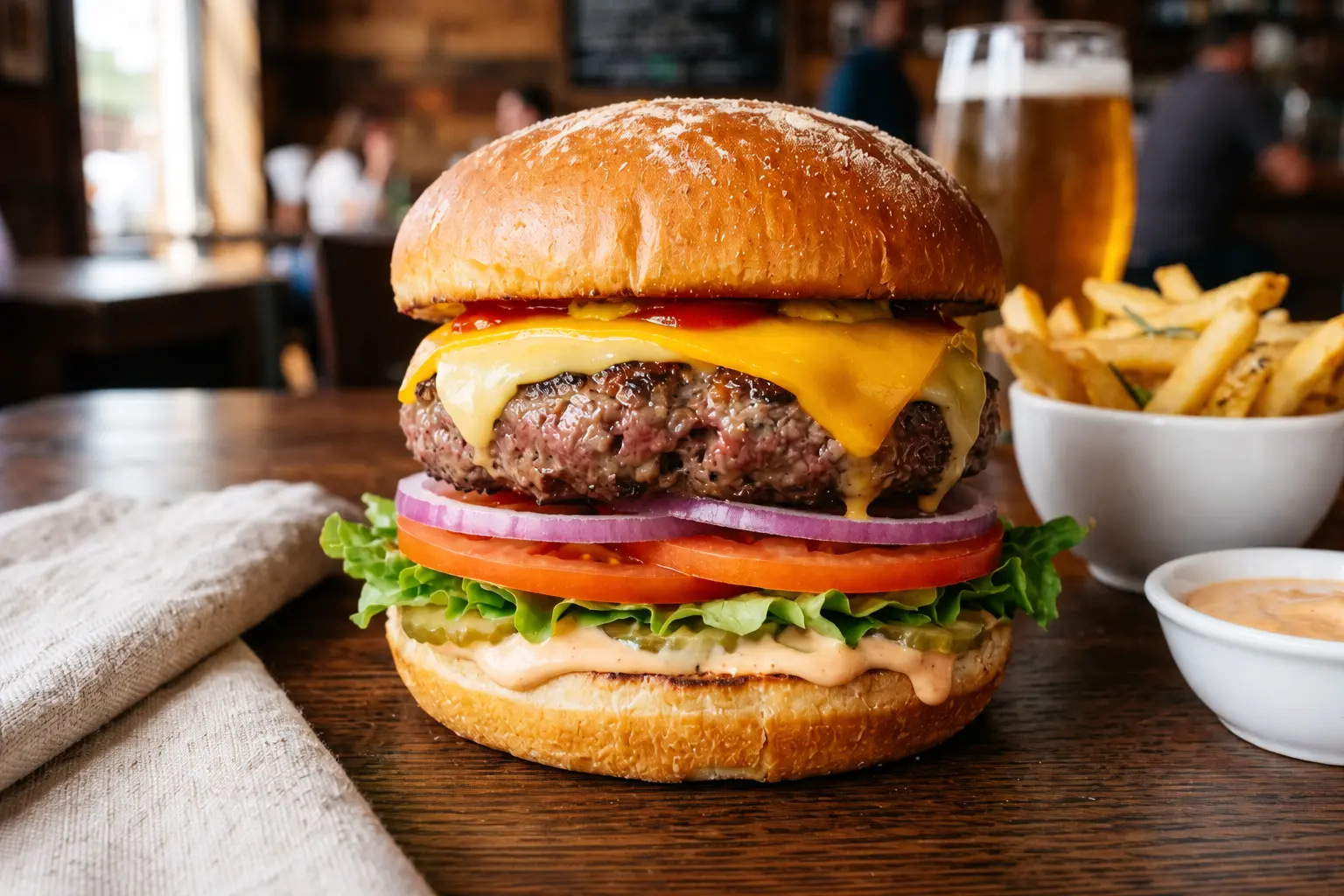 Classic Beef Burger at Pelly Pine Restaurant in Pelly, SK