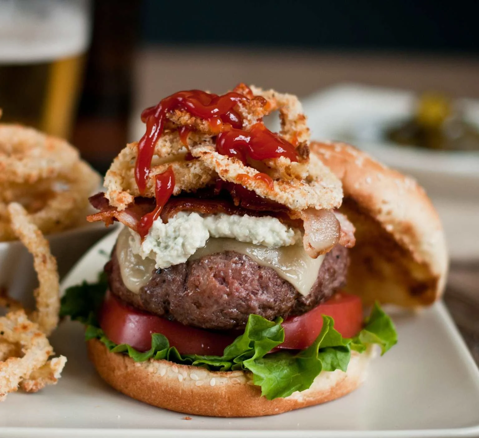 Blue Bayou burger with blue cheese and bacon at Pelly Pine Restaurant, Pelly SK